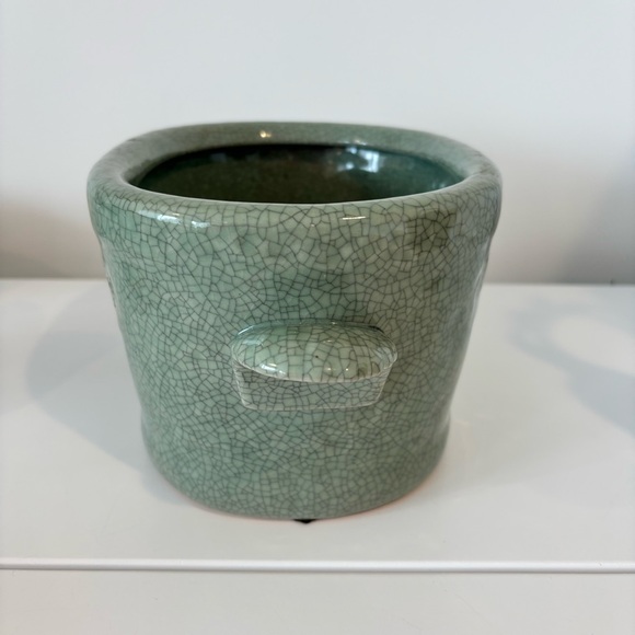 Vintage Chinese celadon crackle glaze porcelain planter oval shaped plant pot - Picture 7 of 11